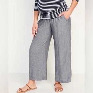 Old Navy Maternity Blue Chambray Linen Blend Full Panel Wide Leg Pants XS
